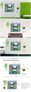 Detailed dimension guide for 3D fake window wall sticker with Guilin landscape and plants