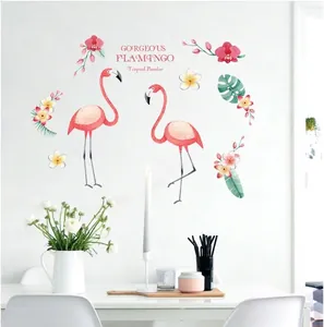 Stickers muraux flamants roses et fleurs tropicales pour décoration de salon nordique