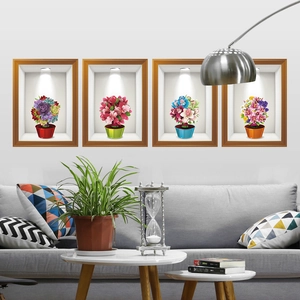 3D floral wall stickers set with 3D frame effect for cozy living room wall decoration
