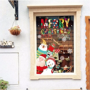 Stickers de fenêtre de Noël festifs avec le Père Noël et lettrage Merry Christmas