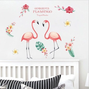 Stickers muraux flamants roses de style nordique avec fleurs tropicales pour la chambre