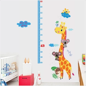 Cartoon giraffe and koala height chart wall sticker for kids room decor 70-180cm