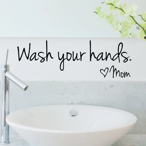 Wash Your Hands Mom vinyl wall sticker for bathroom decor with heart pattern