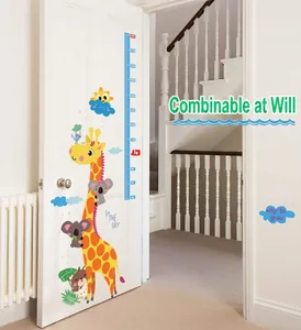 Cartoon giraffe height chart wall sticker with animals and scale for kids room decoration