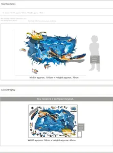 Tableau des tailles détaillé pour stickers muraux 3D tortue de mer et dimensions