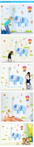Cartoon elephant height chart wall decal showing scale from 70cm to 180cm in nursery