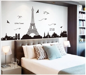 Paris Eiffel Tower City Skyline Silhouette PVC Wall Sticker Modern Minimalist Waterproof DIY Removable Home Decor Mural