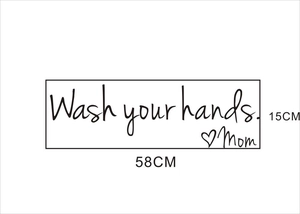 Wash your hands vinyl wall sticker detail with Mom signature and 58x15cm dimensions