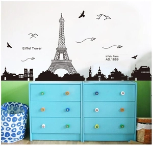 Black Eiffel Tower silhouette wall sticker for living room bedroom home wall decor