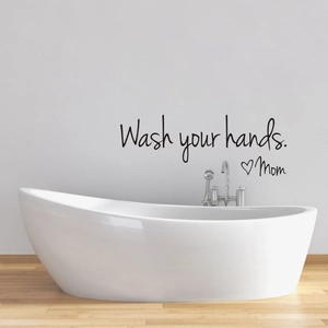 Minimalist 'Wash your hands' wall decal with Mom quote for bathroom wall decoration