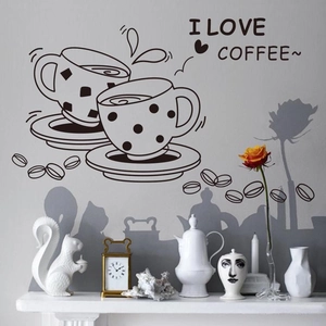 I Love Coffee wall stickers featuring coffee cups and beans for kitchen decor