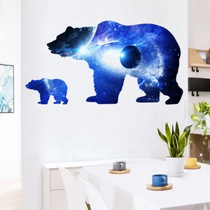 Wandtattoo Bären-Silhouette mit Sternenhimmel und Galaxie-Muster für das Wohnzimmer