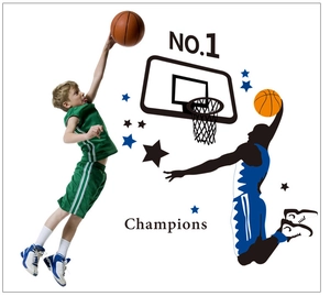 Basketball player wall sticker set with stars and hoops for kids room decor