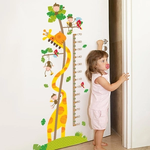 Wandtattoo Kinderzimmer Messleiste mit Giraffe und Affen, Skala von 50 bis 170 cm