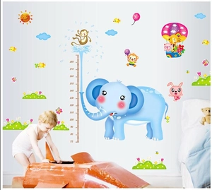 Cartoon elephant height growth chart wall sticker for kids room decoration 70-180cm