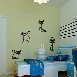 Sticker Mural Silhouette 4 Chats DIY PVC Étanche pour Chambre d'Enfant Moderne Minimaliste Décoration Intérieure
