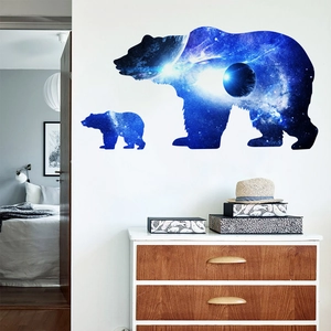 Wandaufkleber mit Eisbär-Silhouette und Sternenhimmel-Muster für Zimmerdekoration