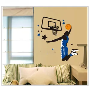 Detail of basketball slam dunk wall decal with Champions text for living room decor