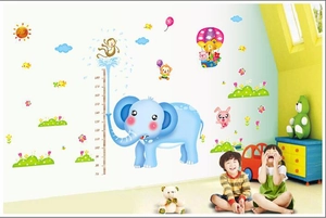 Cartoon elephant height wall sticker for kids room measuring scale 70-180cm decoration