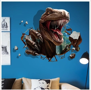 3D T-Rex dinosaurus muursticker met muurdoorbraak effect voor kinderkamer decoratie van PVC