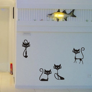 Stickers muraux DIY silhouettes de chats noirs pour décoration de maison et chambre d'enfant