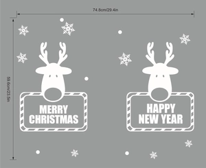 Detailed dimension guide for Christmas reindeer wall decals with size measurements