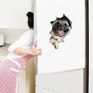 3D cracked wall sticker with cute pug dog design for refrigerator and home decor