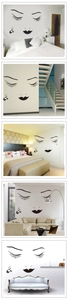 Detail showing wall decals with eyelashes and butterflies in various home settings