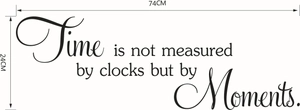 Detail of inspirational quote wall decal showing 74cm by 24cm size specifications