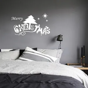 White Merry Christmas wall sticker with minimalist tree design for modern bedroom decor