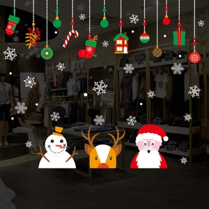Christmas Wall Stickers Removable PVC Santa Claus Snowman Reindeer Snowflakes Decals For Living Room Window Home Decor