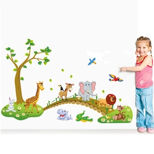 Jungle animals wall stickers with elephant and giraffe for children room decor