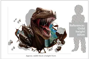 Gedetailleerde 3D-dinosaurus muursticker 95x75cm met hoogtereferentie voor kind