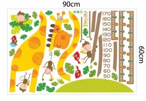 Wandtattoo Messlatte mit Giraffe und Affe Layout auf 90x60cm Bogen für Kinder