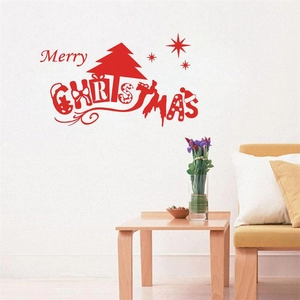 Merry Christmas red tree wall sticker with stars for living room holiday decoration