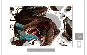 3D dinosaurus muursticker 90x60cm met realistische T-Rex die door de muur heen breekt