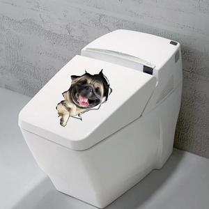 3D pug dog wall sticker with realistic wall-breaking effect for toilet lid decoration
