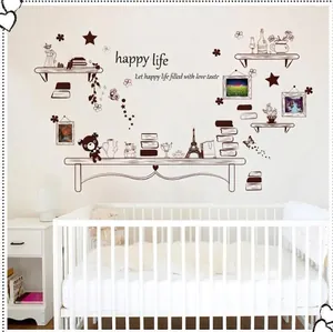 Stickers muraux Happy Life avec Tour Eiffel et étoiles pour décoration de chambre