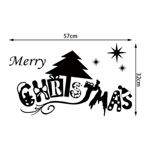 Merry Christmas wall decal with reindeer and tree, 57x32cm black holiday wall art stickers