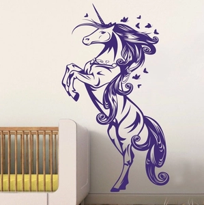 Purple unicorn and butterfly wall sticker decor for kids bedroom and nursery room