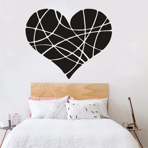 Sticker mural cœur géométrique noir moderne pour décoration de chambre minimaliste