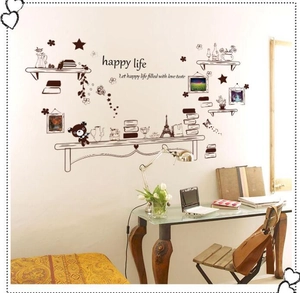 Sticker mural en PVC avec Tour Eiffel, livres et ours pour déco de chambre ou bureau