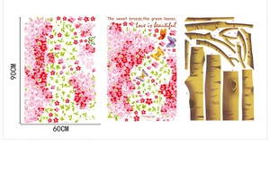 Three-piece DIY wall decal set featuring pink cherry blossoms and colorful butterflies