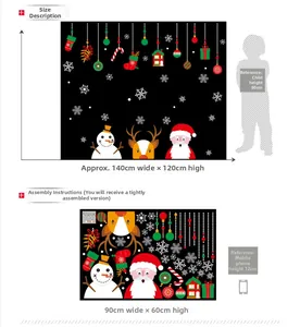Detailed size guide for Christmas wall decals featuring Santa Claus and snowman patterns