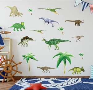 Adesivi da Parete Dinosauro Cartone Animato per Arredo Cameretta PVC Impermeabile Palma Tropicale Animale Decalcomanie Rimovibili Arte Asilo