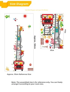 Detailed growth chart showing a cartoon fire truck and height scale from 30 to 170 cm