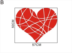 Sticker mural cœur géométrique rouge et blanc de 57 cm de large et 50 cm de haut