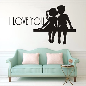 Romantic I Love You Kissing Couple Silhouette Wall Sticker PVC Waterproof Art Decal For Bedroom Living Room Home Decor
