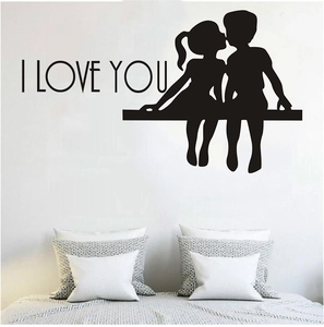 Creative black silhouette wall sticker with I LOVE YOU text for bedroom decor