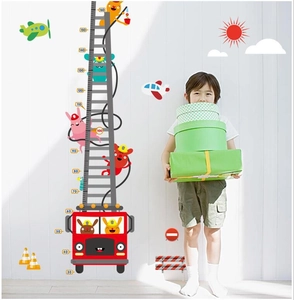 Cartoon fire truck and animal growth chart wall sticker measuring from 30cm to 160cm